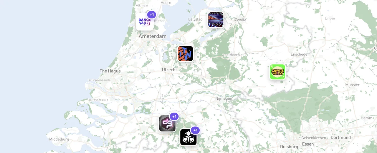 Festival kaart met komende events in Nederland en België